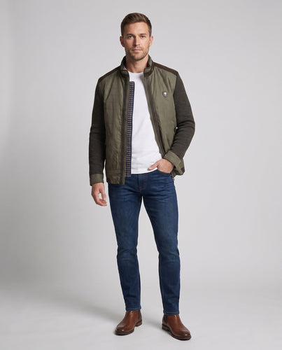 Herren Hybridjacke mit gesteppter Lederoptik vorne und gestrickten Ärmeln Echoarchiv