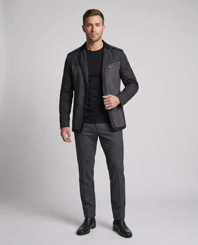 Herren Hybrid Blazerjacke mit geweb Front und Reißverschlussdetails – Tianoro