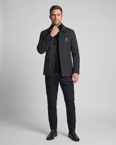 Herren Karo Samt Look Freizeitjacke mit Hemdkragen und Knopfleiste – Taviero