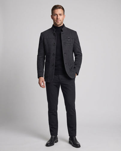 Herren Kurzer Stehkragen Wollblazer mit thermischem Teddyfutter Echoarchiv