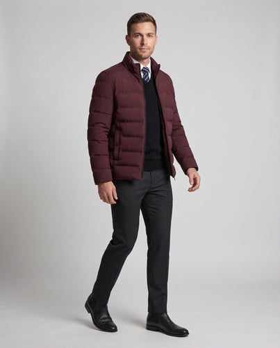 Männer Kurze Taillierte Daunenlook Gequiltete Jacke mit Stehkragen und Thermoisolierung Echoarchiv