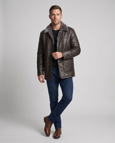 Herren Lederlook Übergangsjacke mit Stehkragen Echoarchiv
