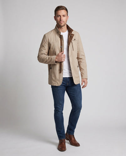 Leichte canvas Übergangsjacke für Herren mit Stehkragen und Brustreißverschluss – Taviero
