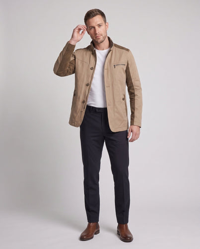 Herren Moderne Stadt Utility Jacke mit Stehkragen und kontrastierendem Kordelbesatz – Taviero