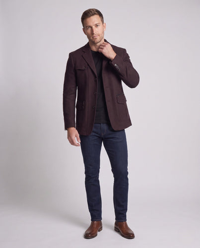 Herrenjacke-Blazer aus Wollmischung mit dekorativem Reißverschluss und aufgesetzten Taschen Echoarchiv