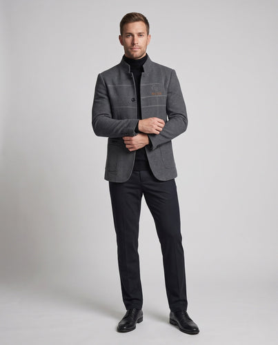 Herren Semi-formal Stehkragen Blazer mit gestepptem Baumwollfutter und aufgesetzten Taschen Echoarchiv