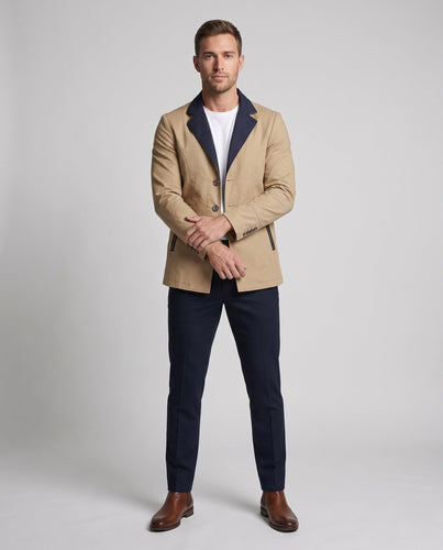 Herren Smart-Casual Kurzjacke mit kontrastierendem Kragen, Reißverschlusstaschen und gemustertem Futter – Taviero
