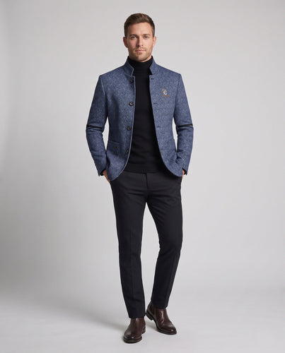 Herren Stehkragenjacke aus strukturiertem Wollmix mit leichtem thermischem Futter – Tianoro