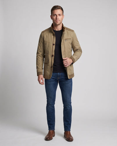 Männer Steppfeldjacke mit Stehkragen und kariertem Innenfutter Echoarchiv