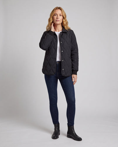 Damen Steppjacke mit lockerem Schnitt und Diamantmuster sowie Druckknopfverschluss – Célinea