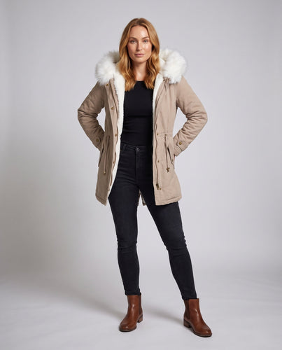Damen Parka mit übergroßer Faux-Fur-Kapuze und gepolstertem Teddy-Innenfutter – Montévia