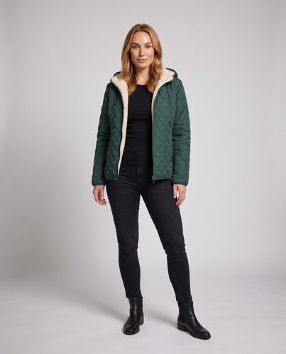 Damen Steppjacke mit Kapuze und Teddy-Futter Leichte isolierte Übergangsjacke Echoarchiv