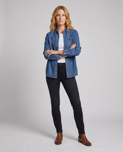 Damen Oversized Denim Shirt Kleid aus Jeansstoff mit Brusttaschen Echoarchiv