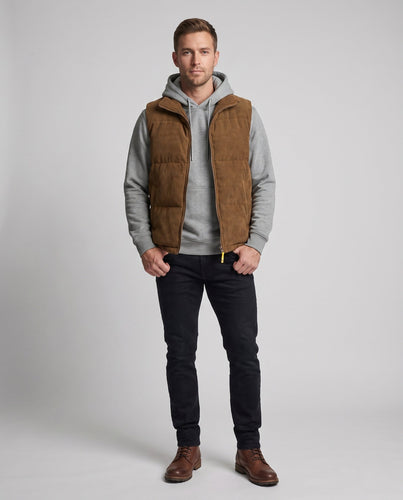 Herren Kordel gesteppte Weste mit Stehkragen, Reißverschluss und abnehmbarer Crossbody-Tasche