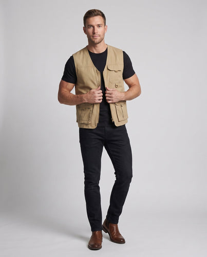 Herren funktionale Angelweste mit Netzfutter, D-Ring und Mehrfachtaschen
