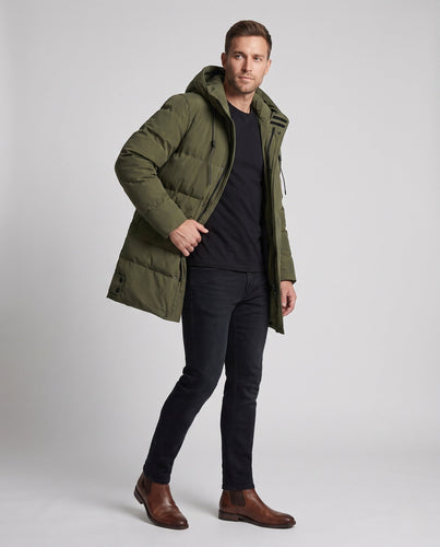 Herren Warming Lang Parka mit Kapuze, winddichtes Außenmaterial und mehrere Taschen