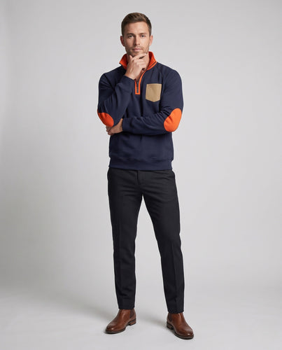 Herren Halbzip Sweatshirt mit Stehkragen, Kontrastdetails & Ellbogenpatches Echoarchiv