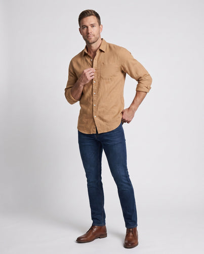 Herren Leinenlook-Hemd aus Baumwollmischung mit Brusttasche und lässiger Passform Echoarchiv