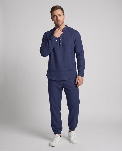 Herren Lagenlook Loungewear-Set mit Stehkragen Henley & elastischen Jogginghosen Echoarchiv