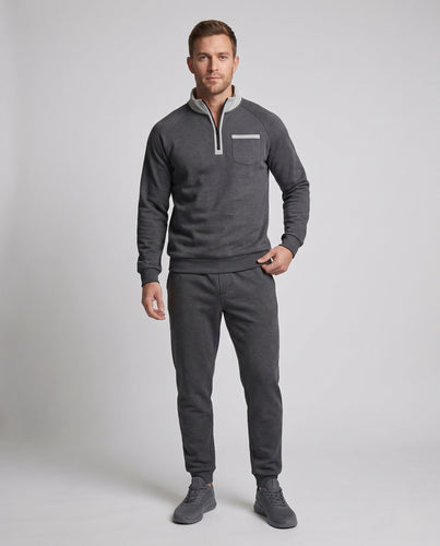Herren Raglan-Halbzip Sweatshirt mit Stehkragen, Brusttasche mit Klappe und Kontrastbesatz Echoarchiv