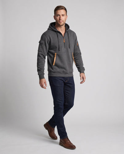 Herren Utility Hoodie mit Fleece-Futter, Halbzip und mehreren Reißverschlusstaschen Echoarchiv