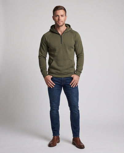 Herren Athletic Halb-Zip Hoodie mit geformten dekorativen Nähten und Kängurutasche Echoarchiv