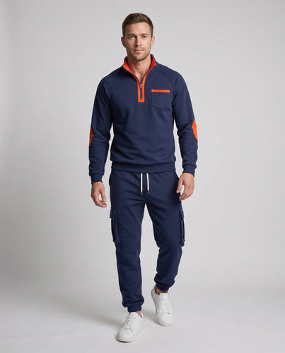 Herren Cargo Jogger Set mit Halb-Zip Sweatshirt, elastischem Taillenband und Klappentaschen Echoarchiv