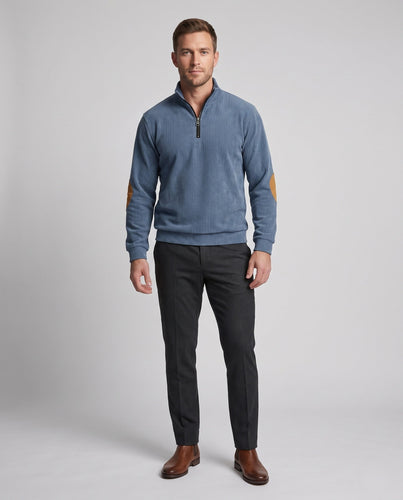 Herren Cordstruktur Halb-Reißverschluss Loungewear Set mit Ellbogenflicken Echoarchiv