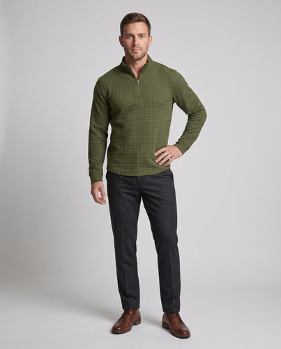 Herren feine Waffelstrick Halb-Reißverschluss mit Stehkragen und urbanem Slim Fit Echoarchiv
