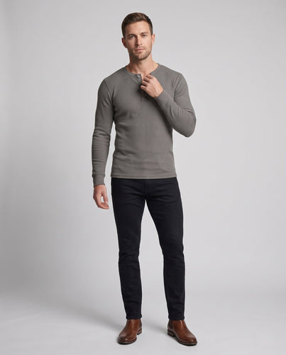 Herren Feinstruktur Henley mit geripptem Jersey, Rundhalsausschnitt und Knopfleiste Echoarchiv