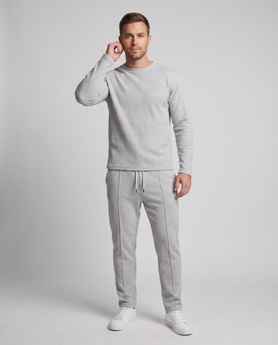 Herren fein strukturiertes Komfort-Loungewear-Set mit Rundhalsausschnitt, schmal zulaufenden Jogginghosen & Kordelzug Echoarchiv