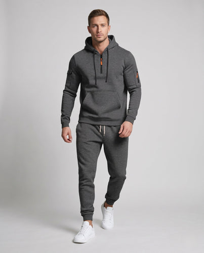 Herren Fleece-Loungewear-Set mit Halb-Reißverschluss-Hoodie, Taschenärmeln & Slim Jogger Echoarchiv