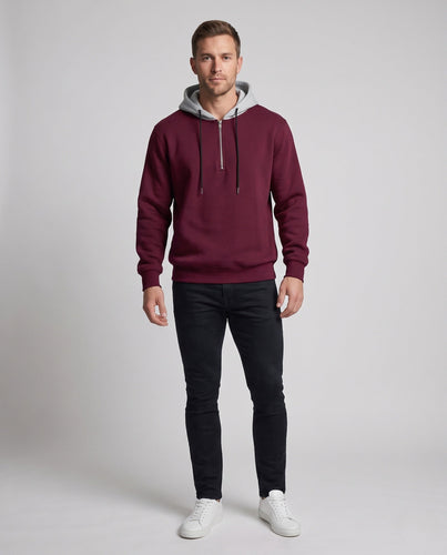 Herren Half-Zip Hoodie aus French Terry mit Kontrastkapuze und Kordelzug Echoarchiv