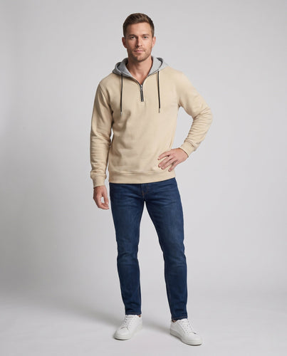 Herren Halbzip-Hoodie aus Sweat mit Kordelzug, Kontrastfutter und gerippten Bündchen Echoarchiv