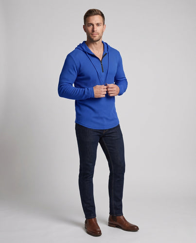 Herren-Half-Zip-Hoodie aus Waffelstrick mit Zugkordel Echoarchiv