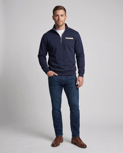 Herren-Half-Zip-Sweatshirt mit Stehkragen, Brusttasche und gerippten Bündchen Echoarchiv