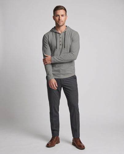 Herren Langarm-Hoodie mit Henley-Knopfleiste und Kordelzug Echoarchiv