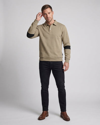 Herren Langarm Polo Sweatshirt im lässigen Look mit Knopfleiste & Kontraststreifen an den Ärmeln Echoarchiv