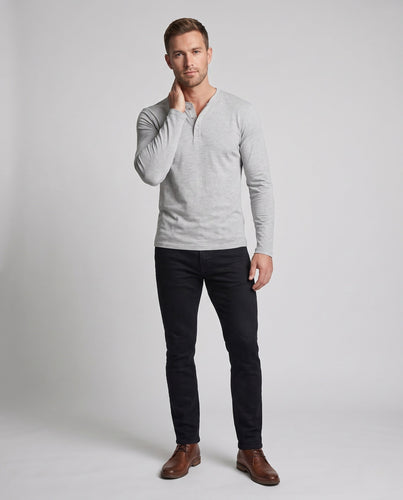 Herren Langarm-Henley-Shirt aus Stretch-Jersey mit Stehkragen & Slim Fit Echoarchiv