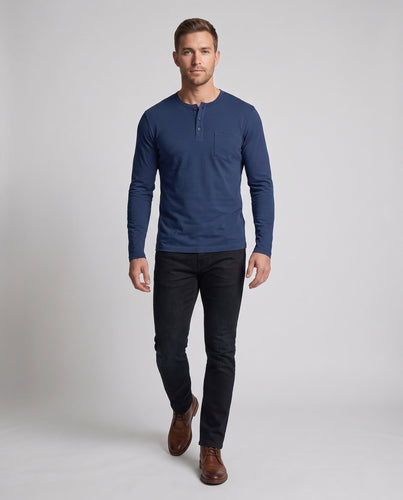 Herren Langarm-Henley-Shirt mit Brusttasche aus Baumwoll-Jersey Echoarchiv