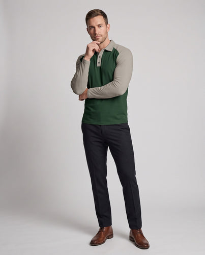 Herren Langarm-Performance-Polo-Shirt mit Raglanärmeln und Knopfleiste Echoarchiv