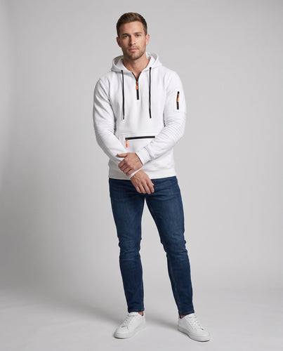 Herren Oversize Fleece Hoodie mit halbem Frontreißverschluss, Reißverschluss-Kängurutasche und Ärmel Tasche Echoarchiv