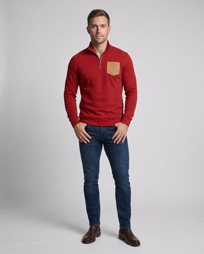 Herren Slim-Fit Halb-Zip Feinstrickpullover mit kontrastiertem Brusttasche Echoarchiv
