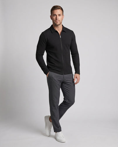 Herren Slim-Fit Halbzip Polohemd mit Kentkragen, Waffelstruktur & Kontrastreißverschluss Echoarchiv