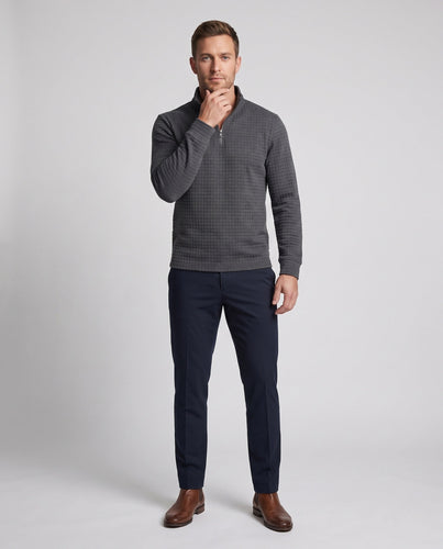Herren Strukturierte Waffel Halbzip Fine Knit Pullover mit Stehkragen Echoarchiv