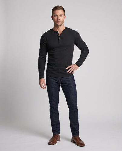 Herren Thermo Henley Langarmshirt aus gerippter Strickware mit Knopfleiste Echoarchiv