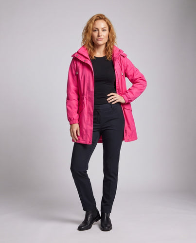 Damen wasserabweisender Parka mit Kapuze, Kordelzug-Taille und Klapptaschen Echoarchiv