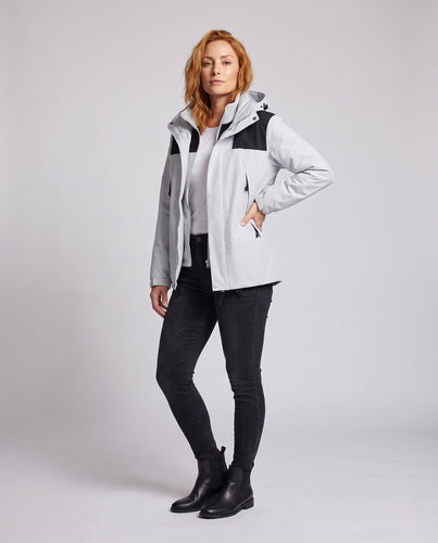 Damen Zwei-Lagen Softshell 2-in-1 Funktionsjacke mit abnehmbarer Fleece-Innenjacke und verstellbarem Kapuze Echoarchiv