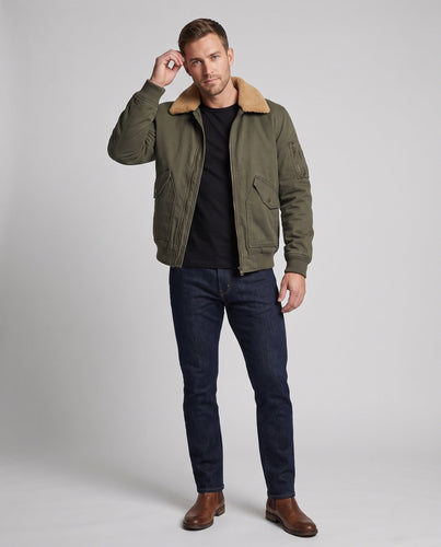 Herren Aviator-Bomber aus strapazierfähigem Canvas mit Teddy-Futter und Utility-Tasche an der Schulter Echo Archiv