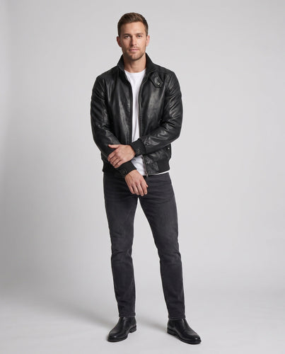 Herren Aviator Kunstlederjacke mit Thermo Sherpa Futter und Stehkragen Echoarchiv